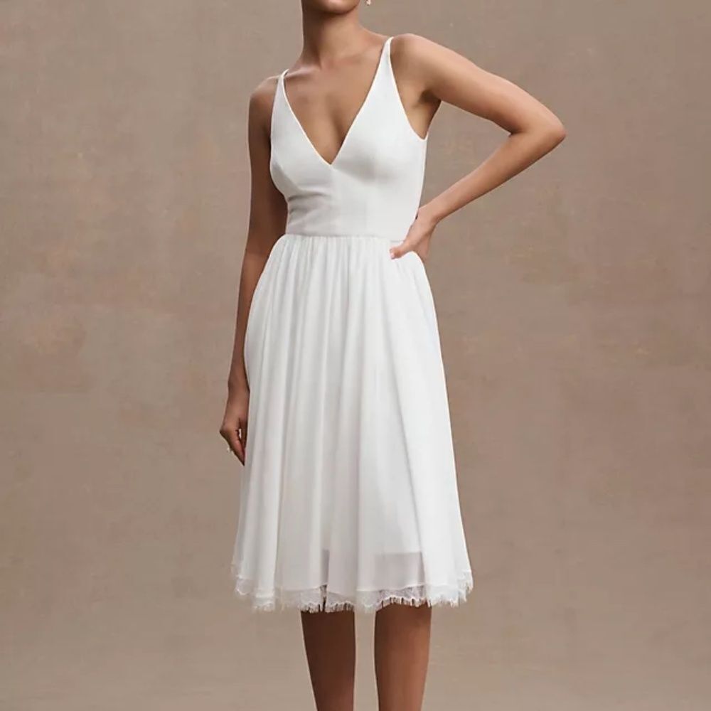 Dress the Population White V-Neck Midi Dress